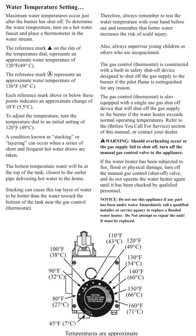 Rheem Water Heater Temperature Setting a B C